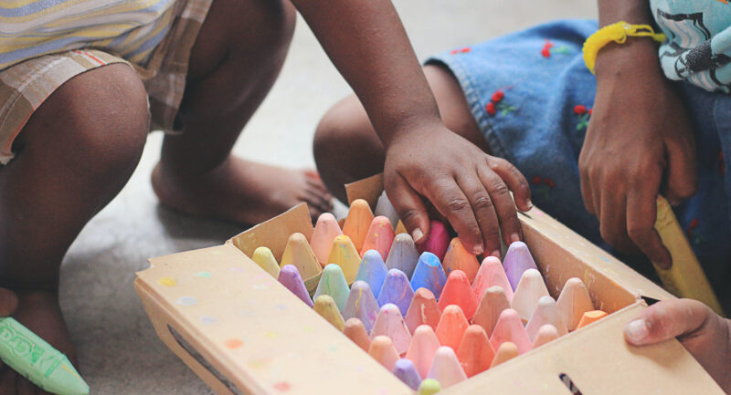 Kids playing with chalk